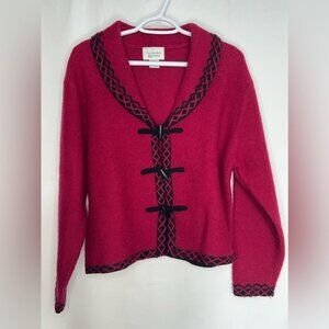 Christopher&Banks 100% WOOL Embroidered Toggle Cardigan HONG KONG🇭🇰Made MEDIUM